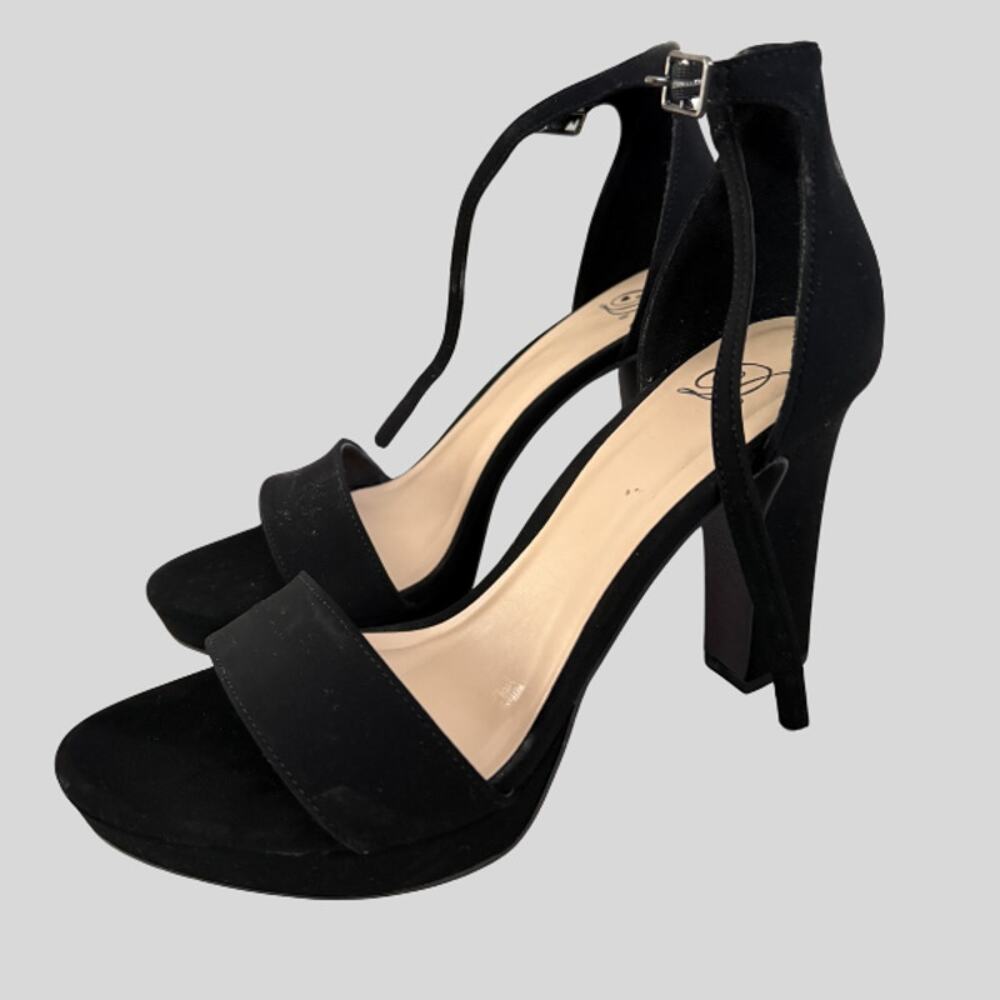 Delicious Ready-H Black Faux Suede Open Toe Ankle Strap Heels Size 9 - Picture 2 of 5